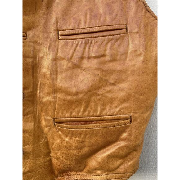 Genuine Leather Men's Vintage Button Vest Made in‎ Mexico Size 44 Tan/Brown - Picture 3 of 16